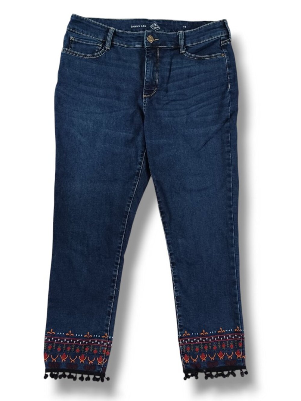 St. John's Bay Jeans Skinny Ankle Cropped Fringe Dark Wash Highrise Size Plus 14